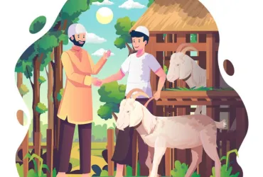 muslim people are buying sacrificial animals from farmers to celebrate eid al adha two men shake hands in agreement after a goat buy vector illustration flat style png images  eps free download  pikbest